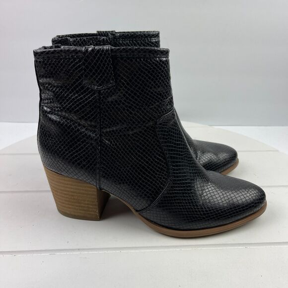CARLOS By Carlos Santana Rowan Womens 8 M Western Ankle Boots Black Snakeskin - Picture 1 of 8